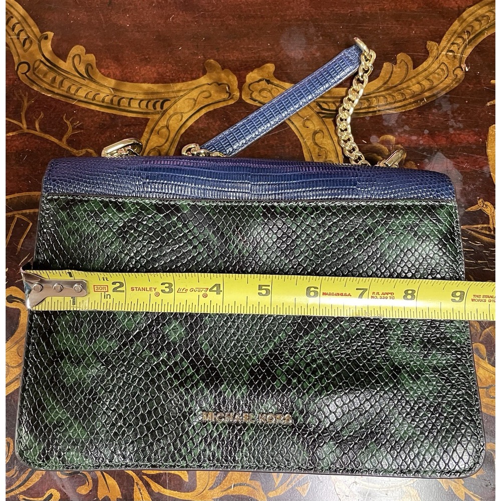 Michael Kors Jade Gusset Leather Satchel Shoulder Bag Green Blue Ivory Old Money - Picture 10 of 16